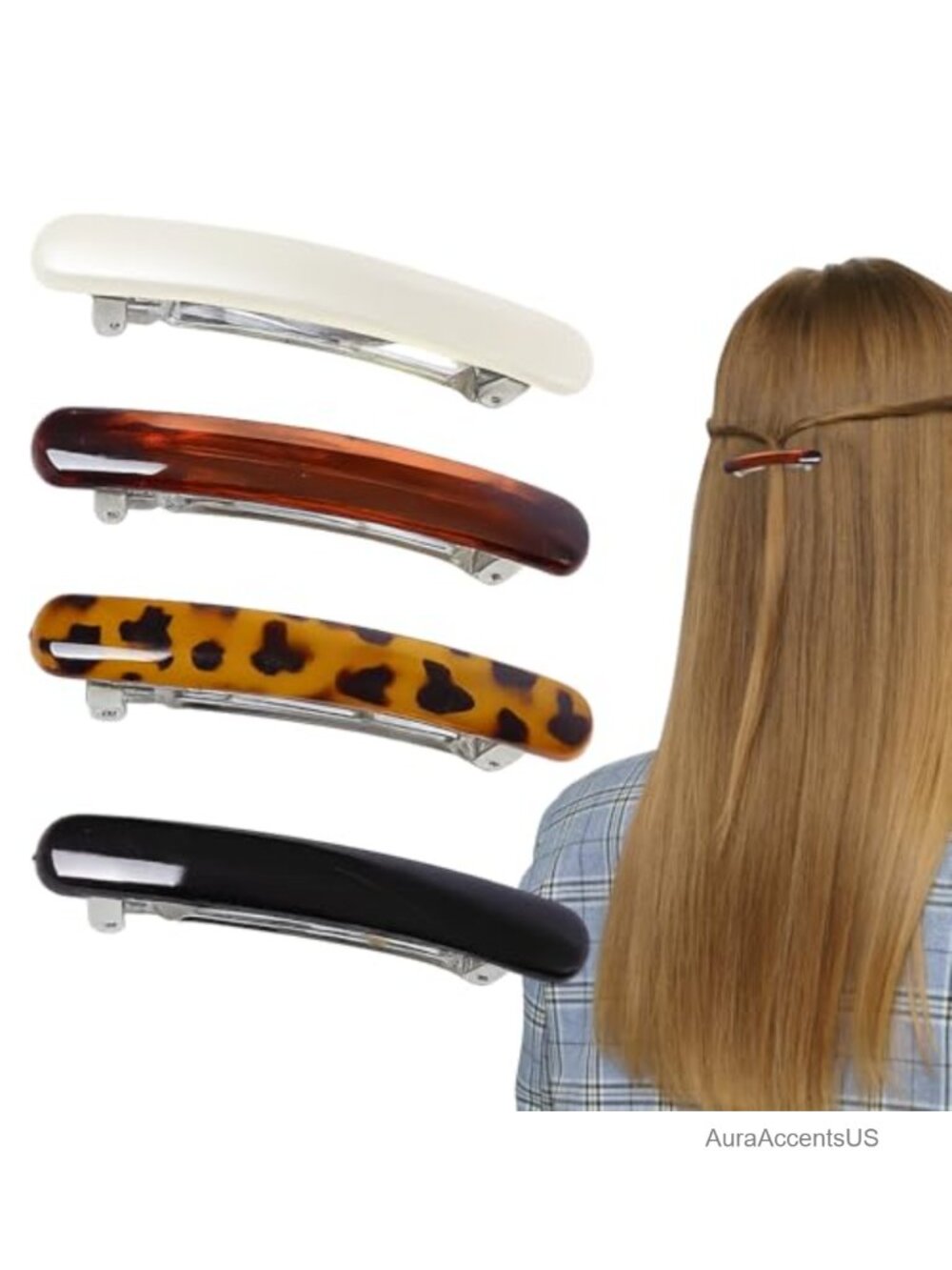 Tortoise Shell Barrettes 4-Pack Small Hair Clips for Women Fine Hair